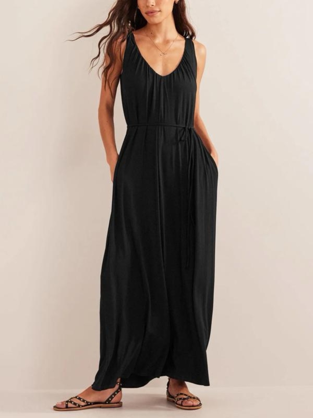 Classic Black Sleeveless V-Neck Jersey Women's Dress NWT